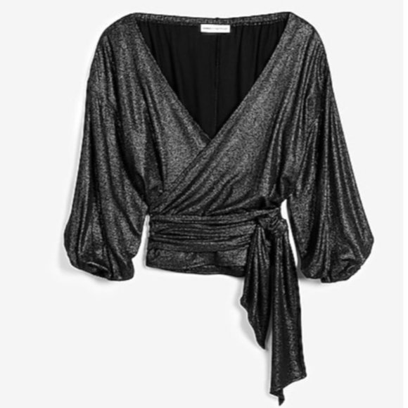 Express Tops - Express Metallic Wrap Top - Size Small